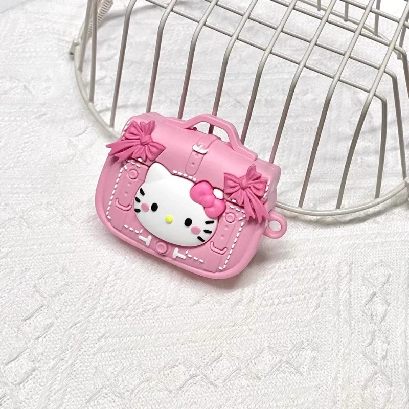 Anime Cute Cartoon Pink Briefcase Hello Kitty AirPods 4 Wireless Bluetooth Headset Creative Minority Anti Fall Silicone Case