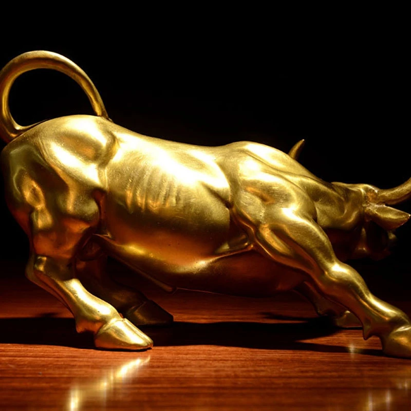 Feng Shui Fortune Brass Bull Statue, Sculpture Home Decoration Golden Copper Bull Represents Good Luck Of Career