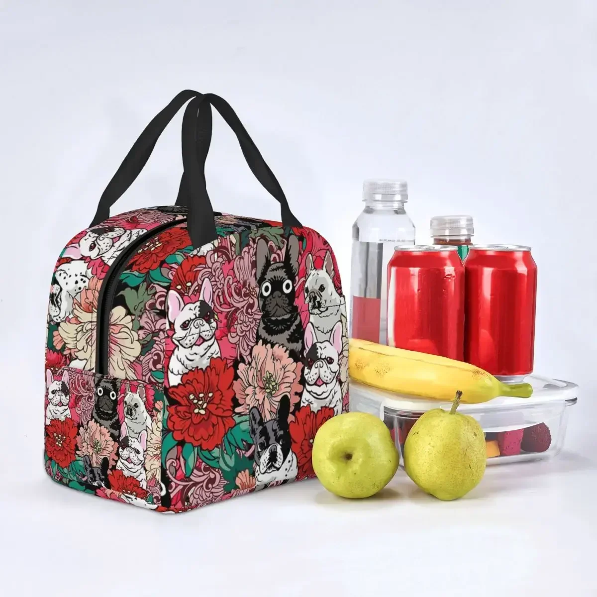 

Lunch Bags for Men Women Flowers French Bulldog Thermal Cooler Bags Portable School Oxford Lunch Box Food Storage Bags