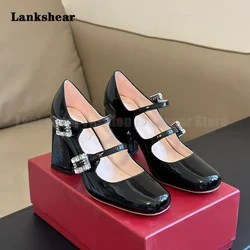 Retro Round Toe Thick Heel Mary Jane Shoes for Ladies Summer New Black High Heels Princess Style Buckle Strap Women's Shoes