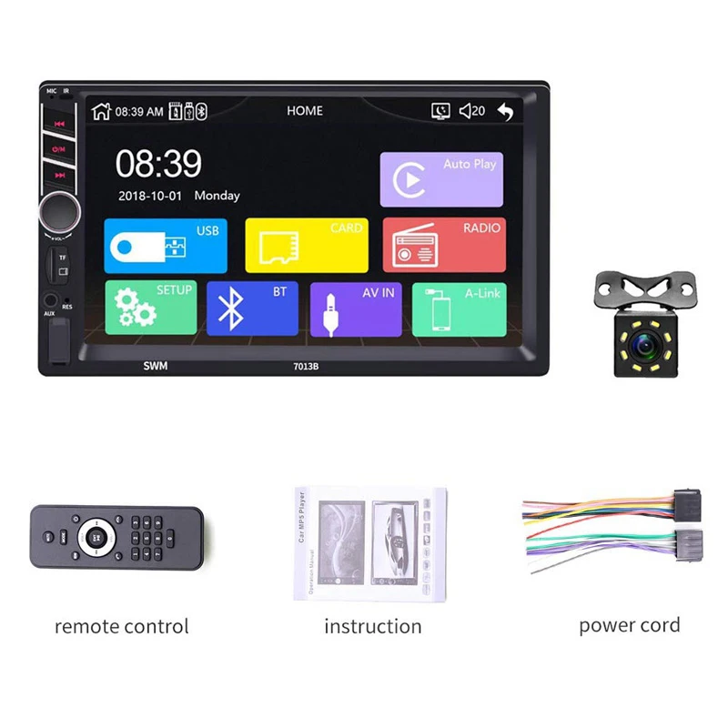 

Car Stereo 7 Inch Press Screen Universal Car Radio Bluetooth Support FM/TF/USB/SWC/AUX/Mirror Link/Rear View Camera Car MP5