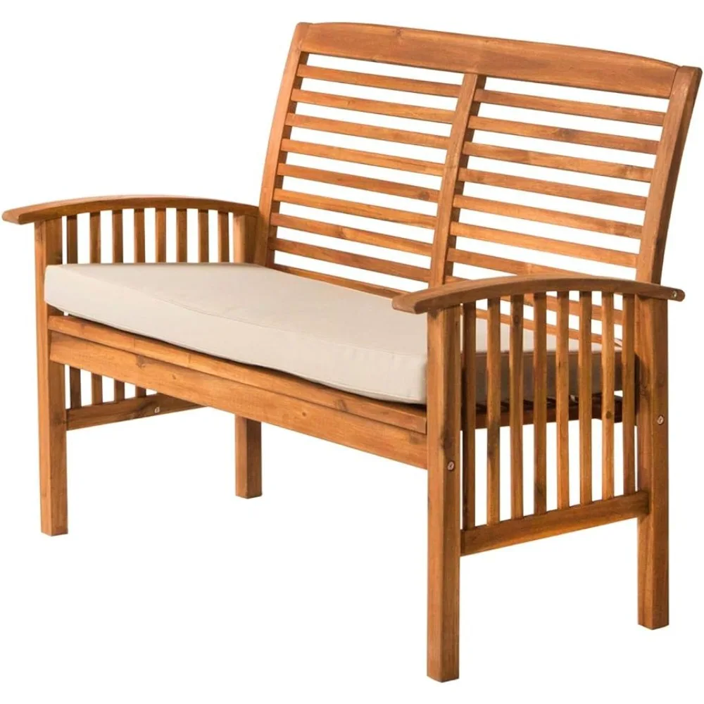 

Modern solid acacia wood outdoor bench, terrace, double sofa with cushion, suitable for yard and backyard 47 inches