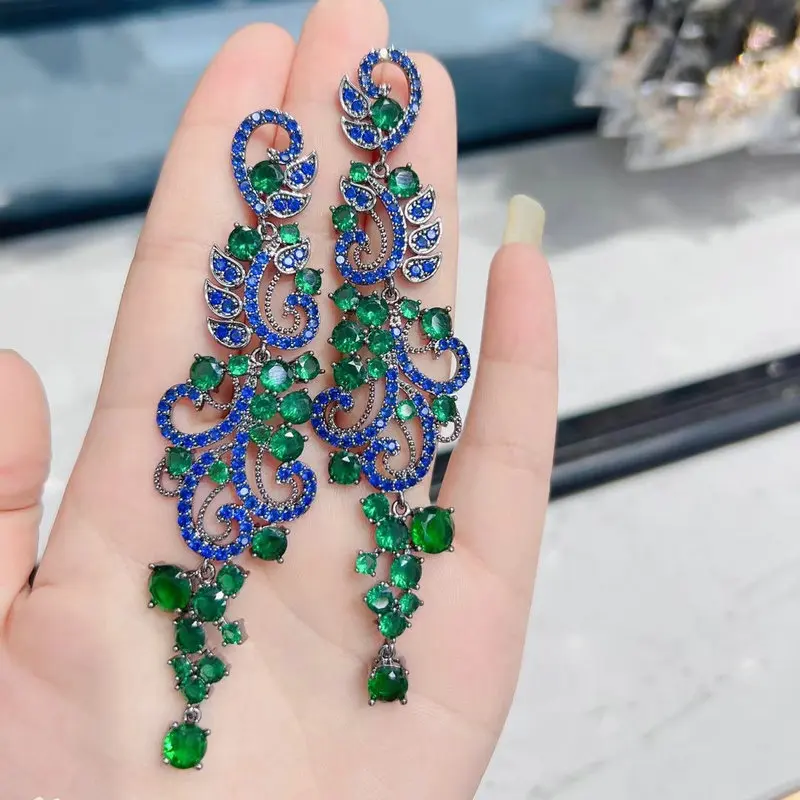 Bilincolor Green Long Tassel Earring for Women Wedding