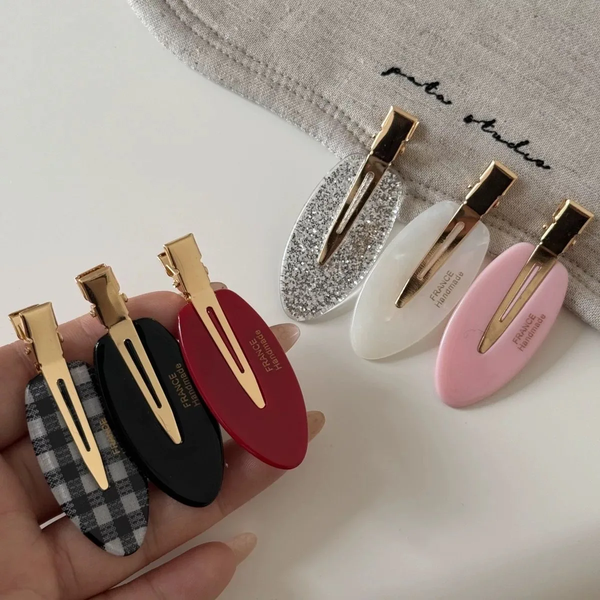 Acetate Oval Seamless Edge Hair Clips Gold Label Hairpin Girl Makeup Bangs Duck Bill Clip Headgear Hair Accessories for Women