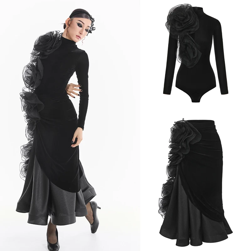 2026 New Adults Ballroom Latin Dance Professional Costume Women Samba Latin Dance Clothing Big Flower Modern Dance Wear SL14815