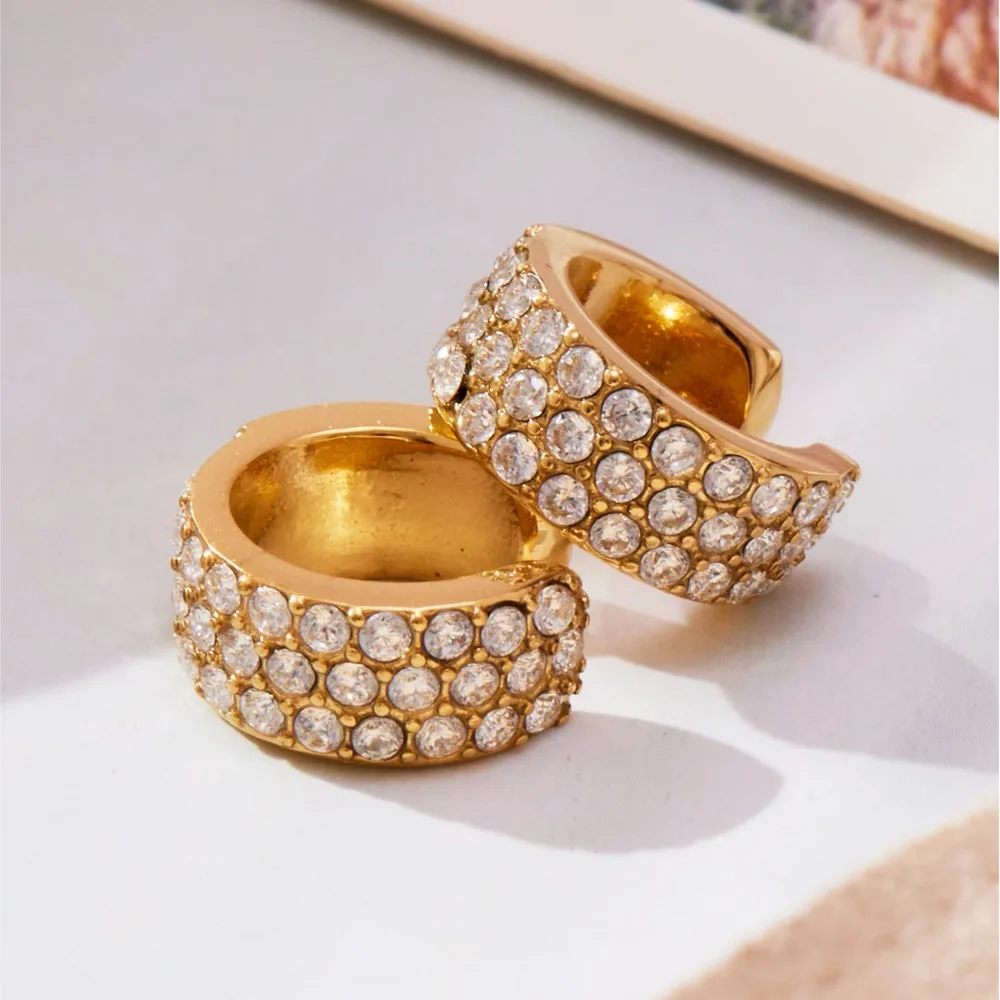 الفولاذ المقاوم للصدأ C على شكل الأذن كليب للنساء 18 كيلو أقراط مطلية بالذهب لامعة 5A زركونيا كليب على القرط لذيذ مجوهرات هدية #1