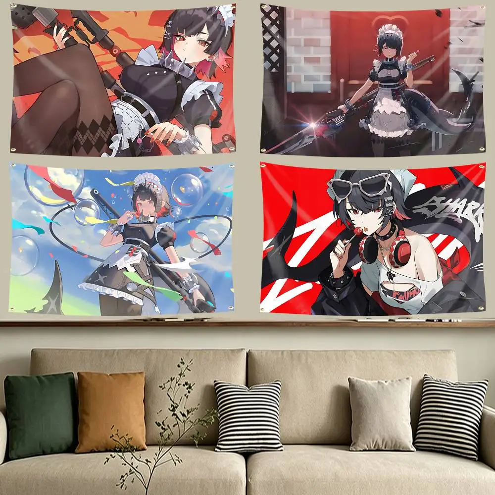 Shark Girl Ellen Joe Zenless  Flag Tapestry Banner for Bedroom Living Room Outdoor Camping Custom Supported