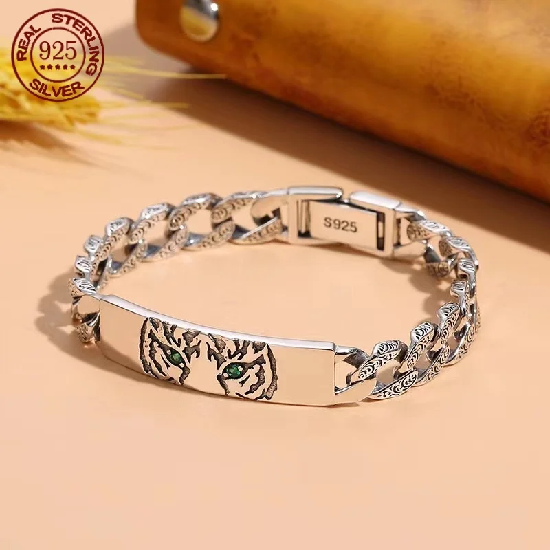 

Domineering Simplicity Charm Tiger Totem 925 Sterling Silver Original Certified Bracelet Luxury Gift Men and Women Punk Bangle