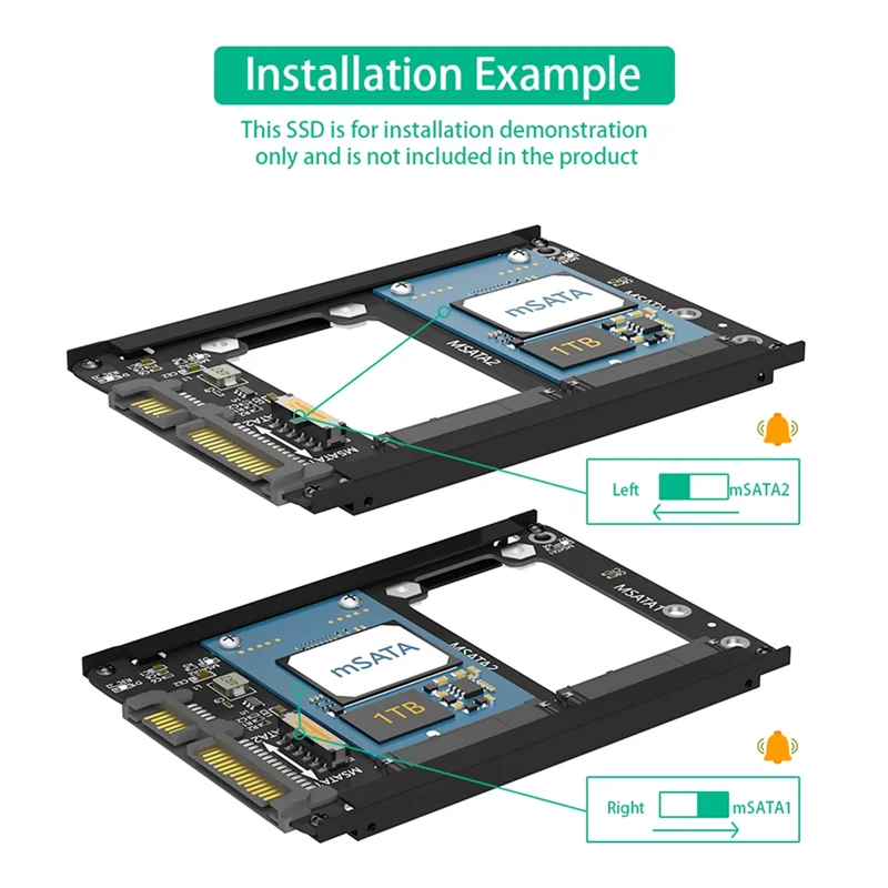 AEE7-Dual Msata SSD a SATA III de 2,5 pulgadas con soporte de marco: conserva el SSD MSATA como unidad SATA de 7 mm y 2,5 pulgadas