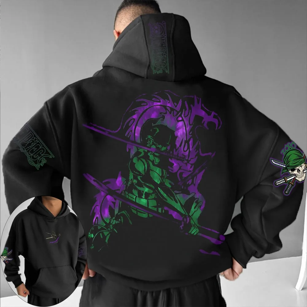 Pull à capuche pour hommes une pièce Rononoa Zoro japonais Anime mode tendance 2025 automne/hiver imprimé 100% pur coton à capuche