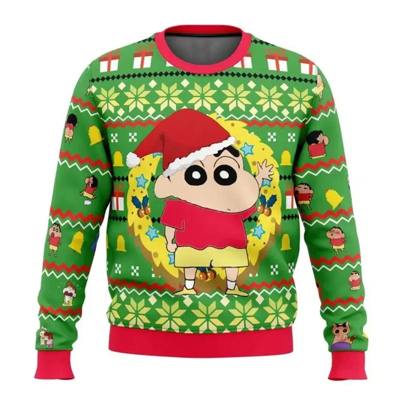 Crayon -chan24-25 New Fashionable Japanese Manga Cartoon Christmas Carnival Gift Cute Men's and Women's Hoodies Couple Round