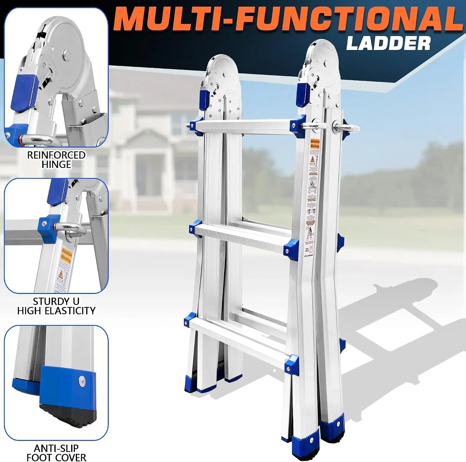 10 FT A-Frame Telescoping Ladder,10 Step Ladder,330LBs Load Capacity,Portable Extension Ladder Multi-Purpose Collapsible for Sta