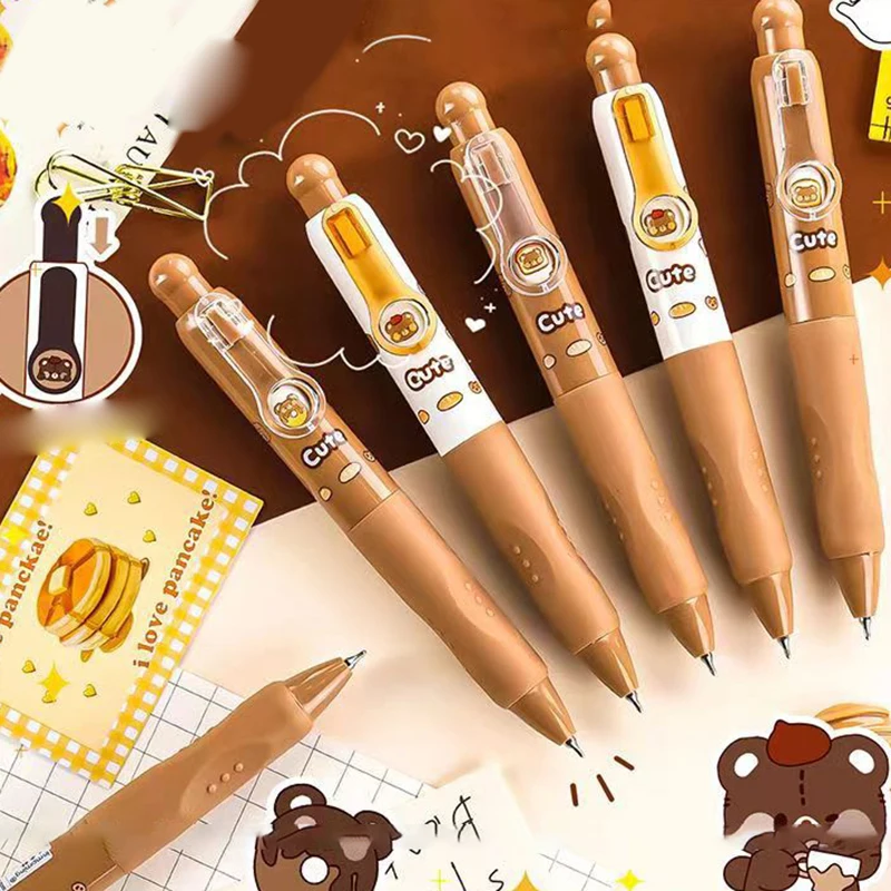 Bolígrafo de Gel de bolsillo Kawaii para niños, bolígrafo Neutral con bonito dibujo de oso de café, bolígrafo de moda, regalos de papelería para estudiantes, 2 uds.