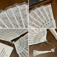 Lace Fabric Hand Fan Folding Fan Dance Shooting Props Black Vintage Folding Fans Wedding Cocktail Tea Party Accessories 5