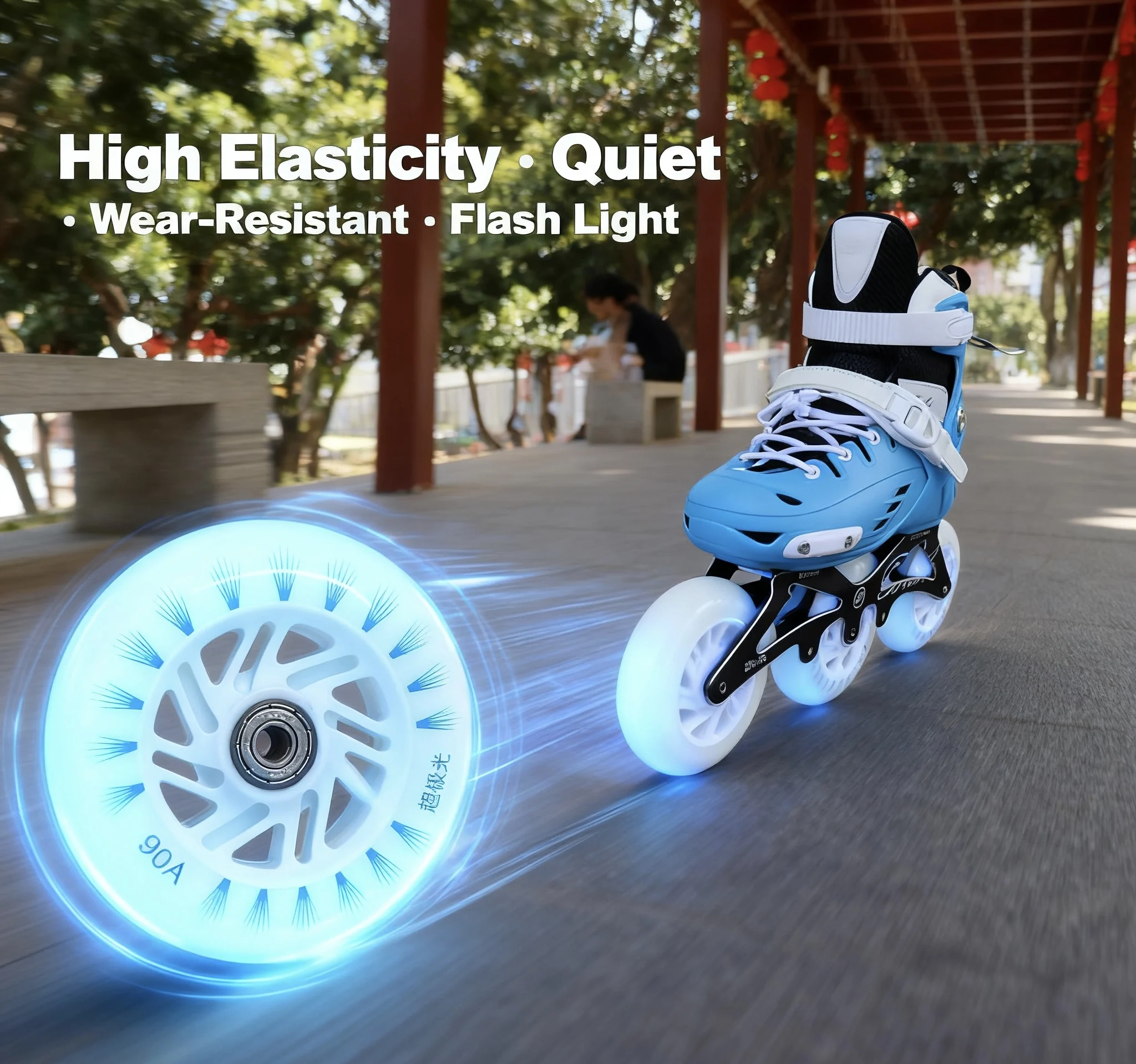 عجلات تزلج مضمنة بإضاءة LED مقاس 110 مم للزلاجات ذات 3 عجلات، محامل ABEC-7 مع قلب مغناطيسي، مادة PP+PU، عبوتان