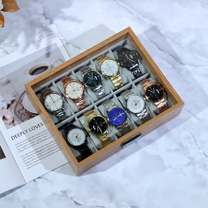 WELLZONE новый стиль бамбуковая деревянная коробка для китайских часов большой емкости классический футляр для хранения часов цвета орехового дерева