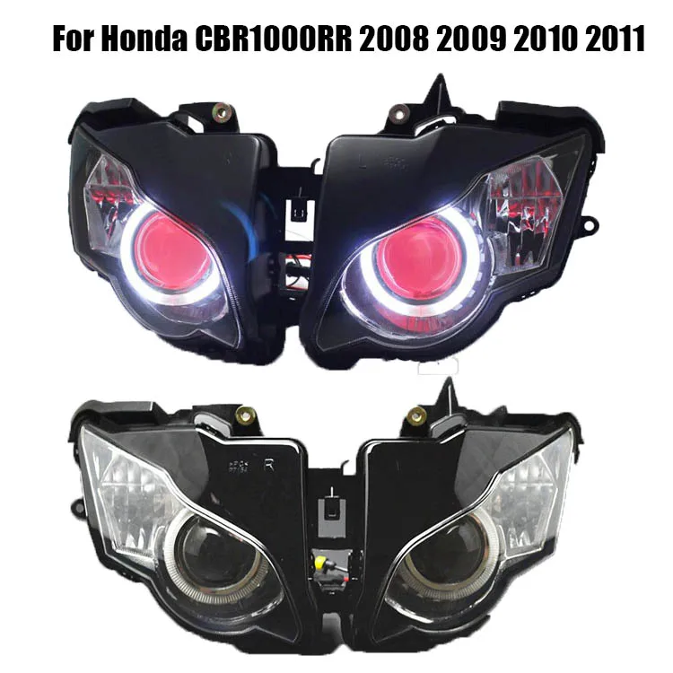 

Motorcycle Head Lamp Fully Assembled Projector Headlight Assembly HID Red White Angel Eyes For Honda CBR1000RR 2008-2011