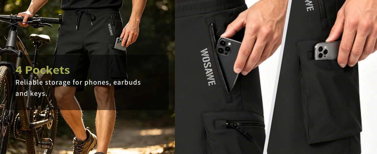WOSAWE Sommer MTB-Shorts Mountainbike-Radlerhose mit Polsterung Mehrere Taschen Rennrad-Hose Outdoor-Sport 2-in-1 Kurze Hose – Detail 13