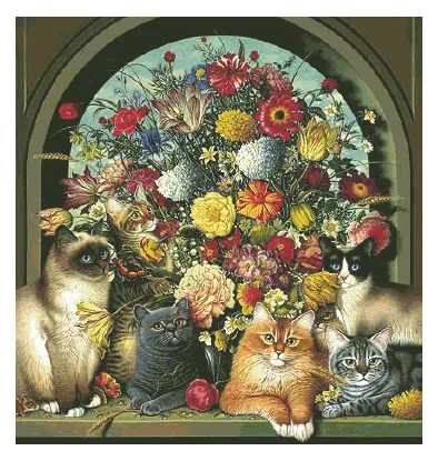 

Top Quality Cat Among Flowers sewing 16CT 14CT Unprinted Cross Stitch Kits Embroidery Art DIY Handmade Needlework Home Decor