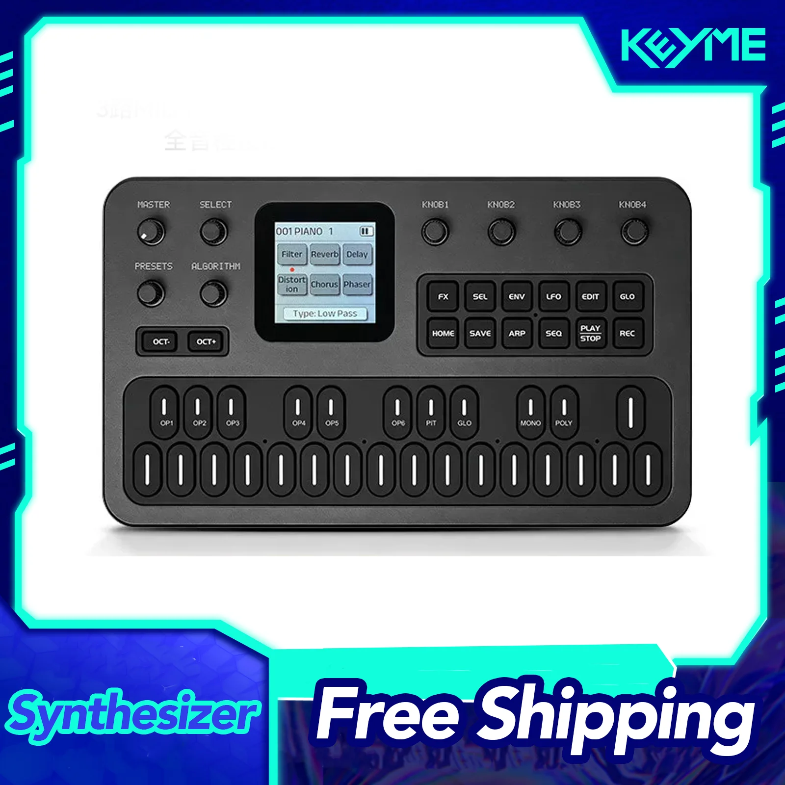 M-Vave Fm-1 Portable Fm Synthesizer 6-Operator 32-Algorithm 128 Presets Built-In Speaker Bluetooth Midi 12h Battery Holiday Gift