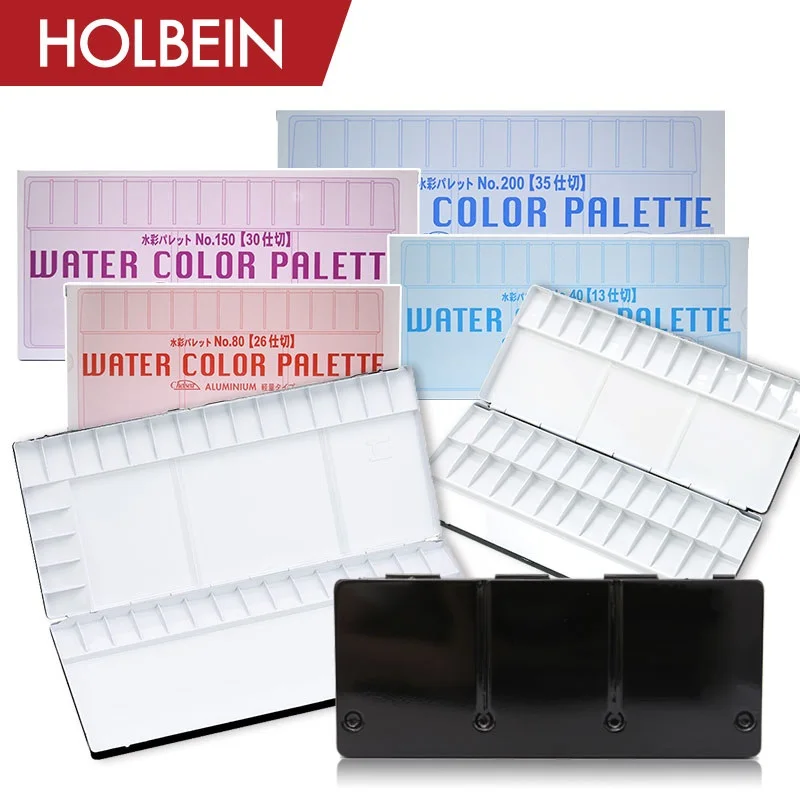 Imported Holbein aluminum color palette watercolor/acrylic/gouache painting box 13/26/30/35/39 grid portable color palette  cute