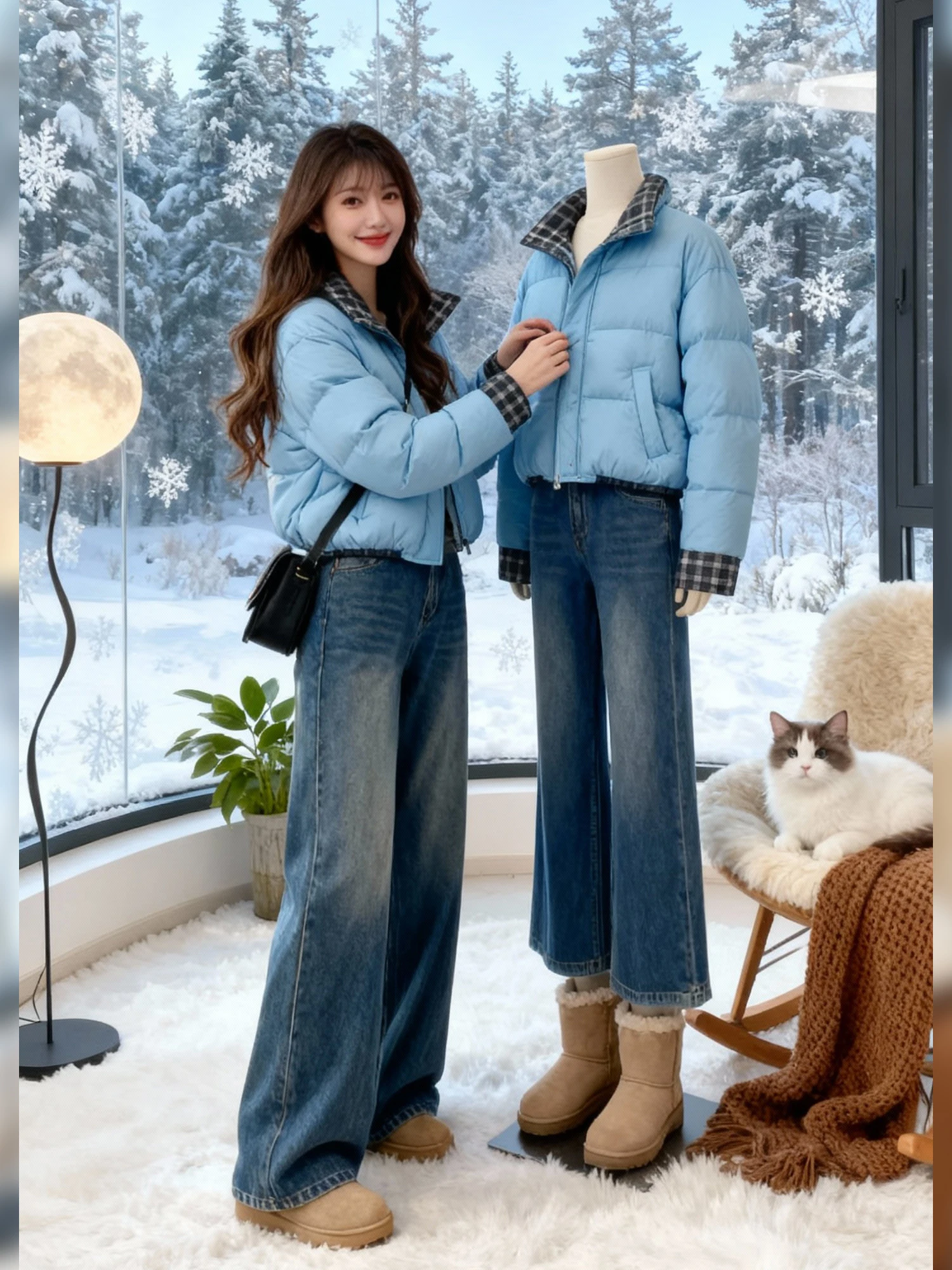 

Новинка 2025 года, женское теплое зимнее пальто Thiened Blue ort Cotton Jaet, корейская версия, прямая трубка ape