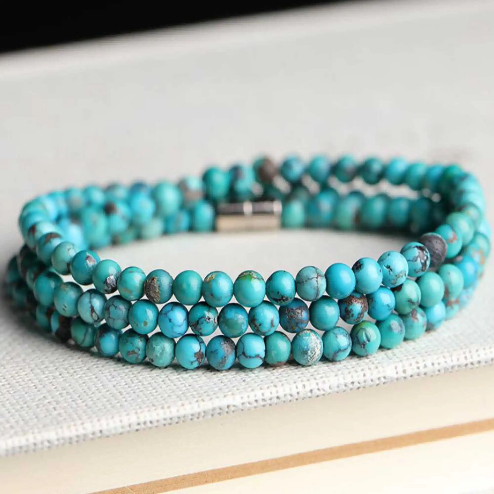 4mm natural blue round turquoise 108 knot beads bracelet Stackable Beaded Sacred Jewelry Bodhi Cuff Prayer