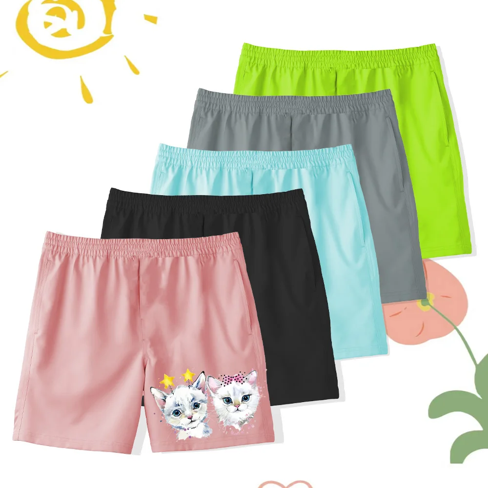 

Children's Beach Shorts Comfortable Breathable Quick drying Multi color Loose Boys' Clothing Cartoon Kitten Cute Girls' Clothing