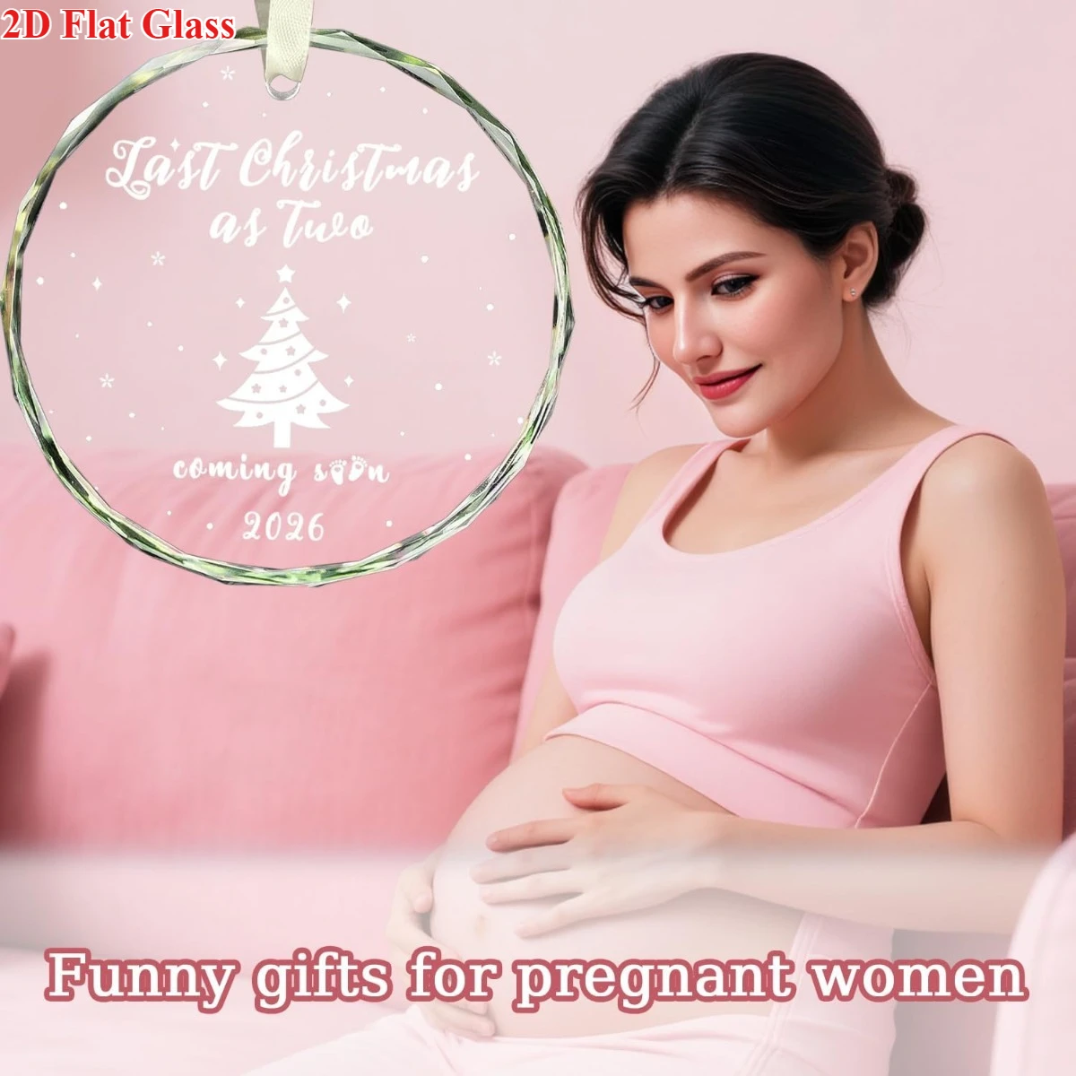 مسطح ثنائي الأبعاد، زينة عيد الميلاد 2026 - زخرفة زجاجية أنيقة معلقة مع نص نص ونجوم "Last Christmas as Two". #4