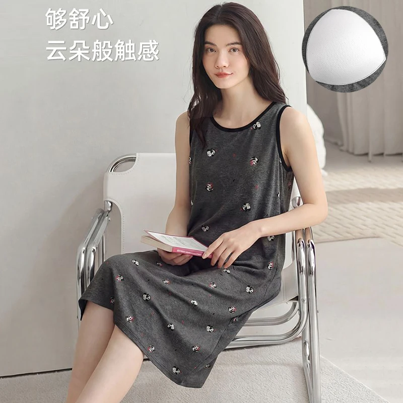 

2026 Summer 100% Cotton Sexy Lingerie Vest Nightgowns for Women Sleeveless Sleepwear Homewear Nightdress Night Dress Home Nighty