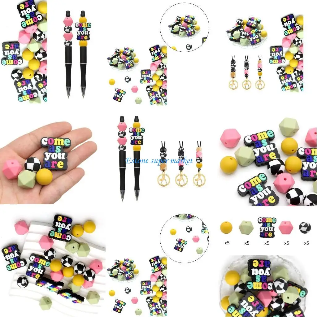 Conjunto contas silicone coloridas 090B para chaveiro, criando cores e formas da para fazer você mesmo