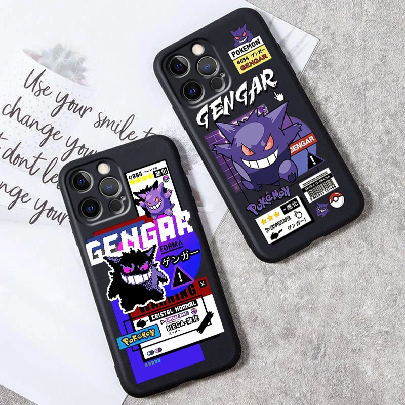 Anime Pokemon Gengar Cartoon For iPhone 15 14 13 12 11 XS XR X 8 7 SE Pro Max Plus Mini Black Soft Phone Case