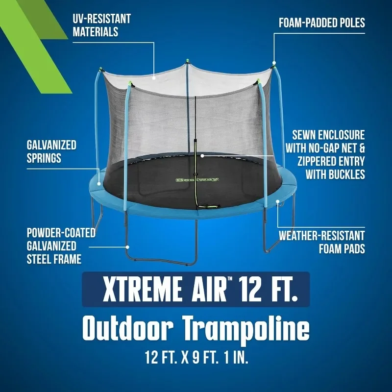 Bestway Xtreme Air 10FT 12FT 15FT Outdoor Trampoline for Kids and Adults, No-Gap Security Enclosure Net, Foam-Padded Poles,Fast