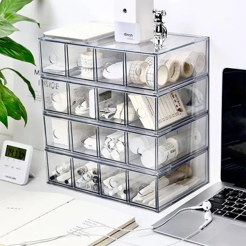 

High-Quality Drawer-Style Transparent Storage Box Multi-Pen Grid Stationery Organizer Multi-Functional Household Storage