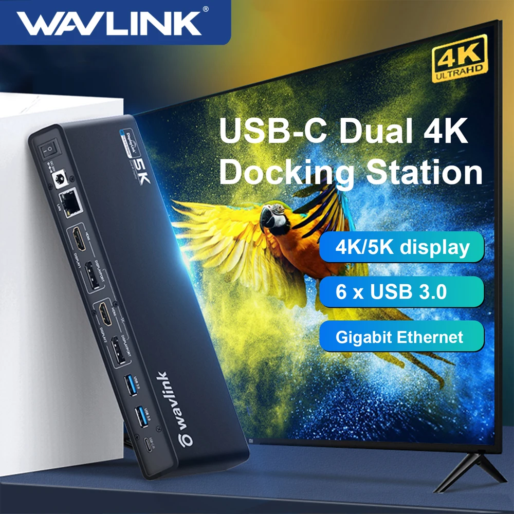 Wavlink Usb 3.0 Estação de Ancoragem Universal Usb c Hub 5k Dual 4k Hdmi Compatível dp Múltipla Exibição para Windows Mac os Laptop