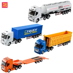 Huina 1/50 Alloy Dump Truck Flat Trailer Fuel Tank Car Model Removable Engineering Transport Container Lorry Vehicle Toy For Boy