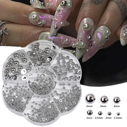 7 Grids Silver Pearl Nail Art Decorations White Half Round Flat Bottom Mixed Size Pink Black Nail Art DIY Accessories