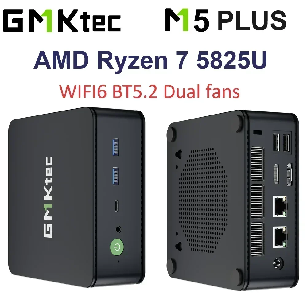 GMKtec M5 Plus AMD R7 5825U MINI PC Wifi6 BT5.2 Wins11Pro DDR4 3200Mhz NVME SSD PCIE 3.0 Dual Fan Triple Display Gamer Computer