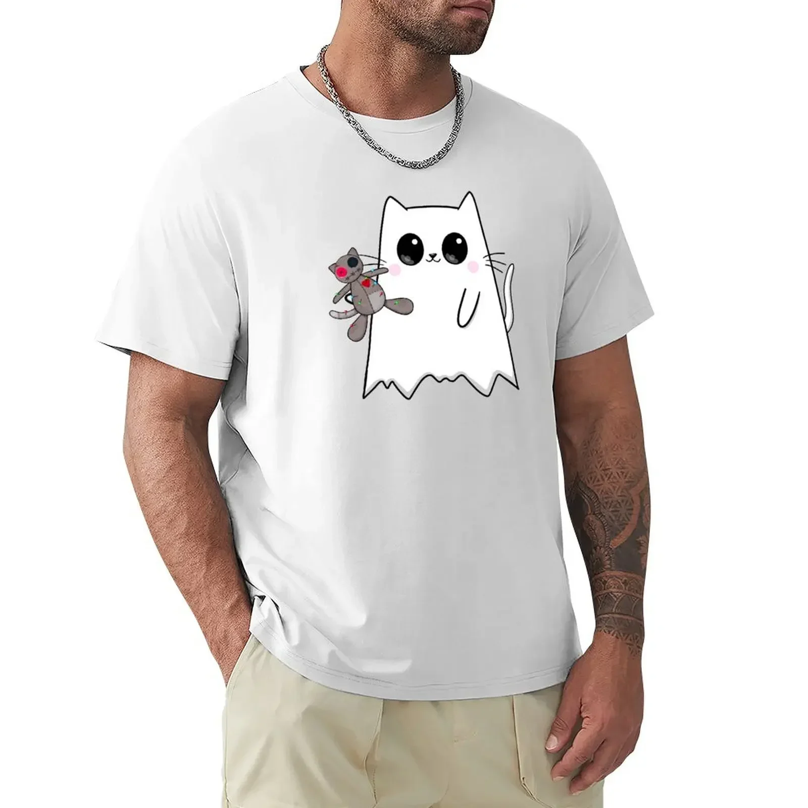 Ghosty Cat with T-shirt summer tops plain blanks Men's t-shirt