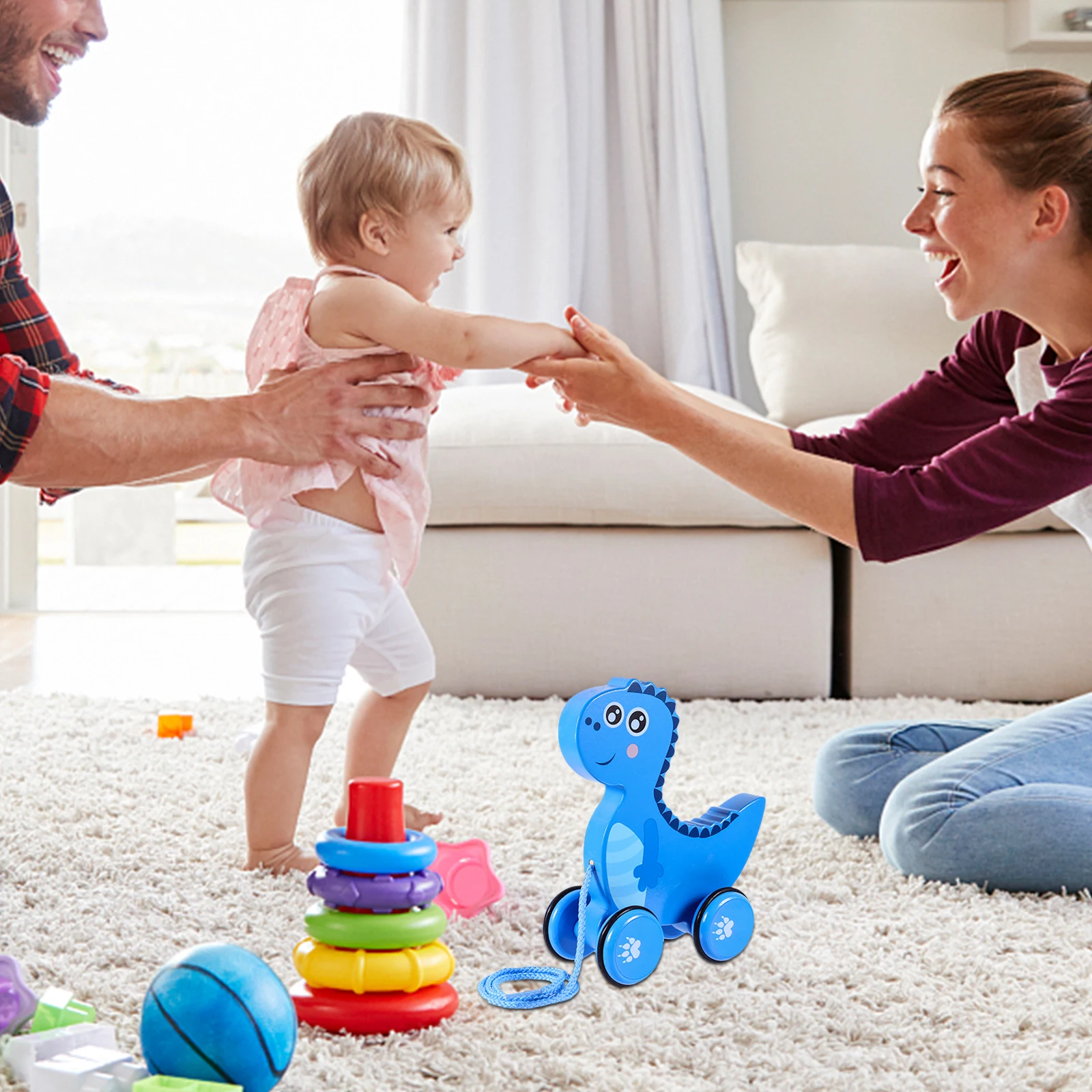 

Dinosaur Tow Truck Lightweight Toy Pulling Car Animal Dragging Along Walking Toys Wooden Kid Educational