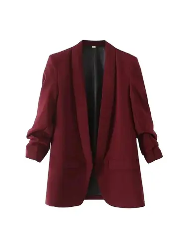 Imagen 2 del producto Ropa de oficina a la moda para mujer, chaqueta abierta, abrigo Vintage con mangas largas plisadas y bolsillos con solapa, prendas de vestir exteriores para mujer, Tops elegantes