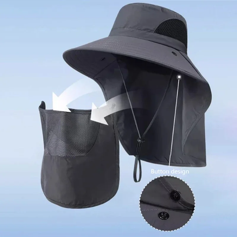 Summer Sun Hats UV Protection Outdoor Hunting Fishing Cap For Men Women Hiking Camping Visor Bucket Hat Neck Flap Fisherman Hat image 3