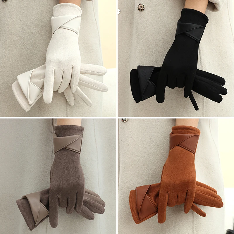 1 Pair Suede Gloves For Women Winter Velvet Gloves Elegant Touch Screen Gloves Riding Driving Keep Warm Outdoor Christmas Gift