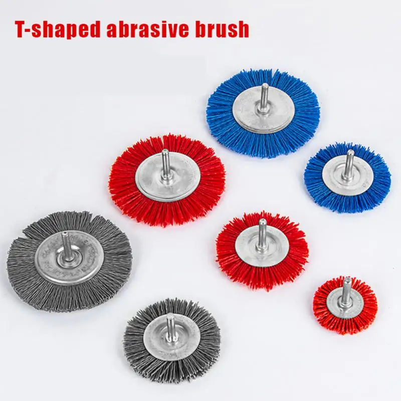 (YY) 1 قطعة 2025 فرشاة كاشطة نايلون حصى 80/120/240 فرشاة عجلة كاشطة مسطحة 1/4 بوصة عرقوب لأداة الحفر الدوارة إزالة الصدأ/الطلاء #5