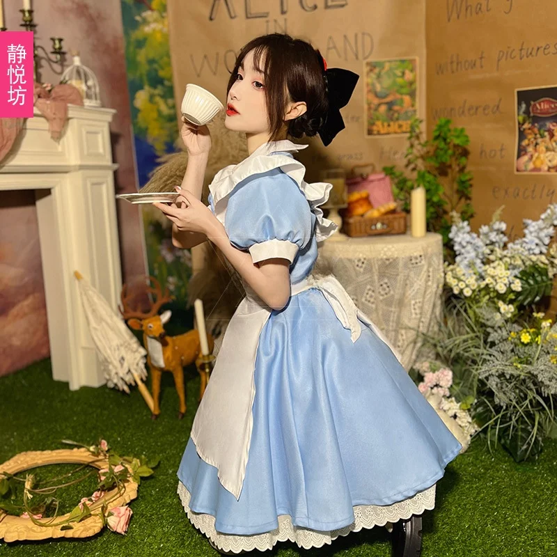 Blue Princ Alice Running Away Dr Maid Costume Dolce antietà loween Abbigliamento Fem Waitr orm Tradizionale Ch...