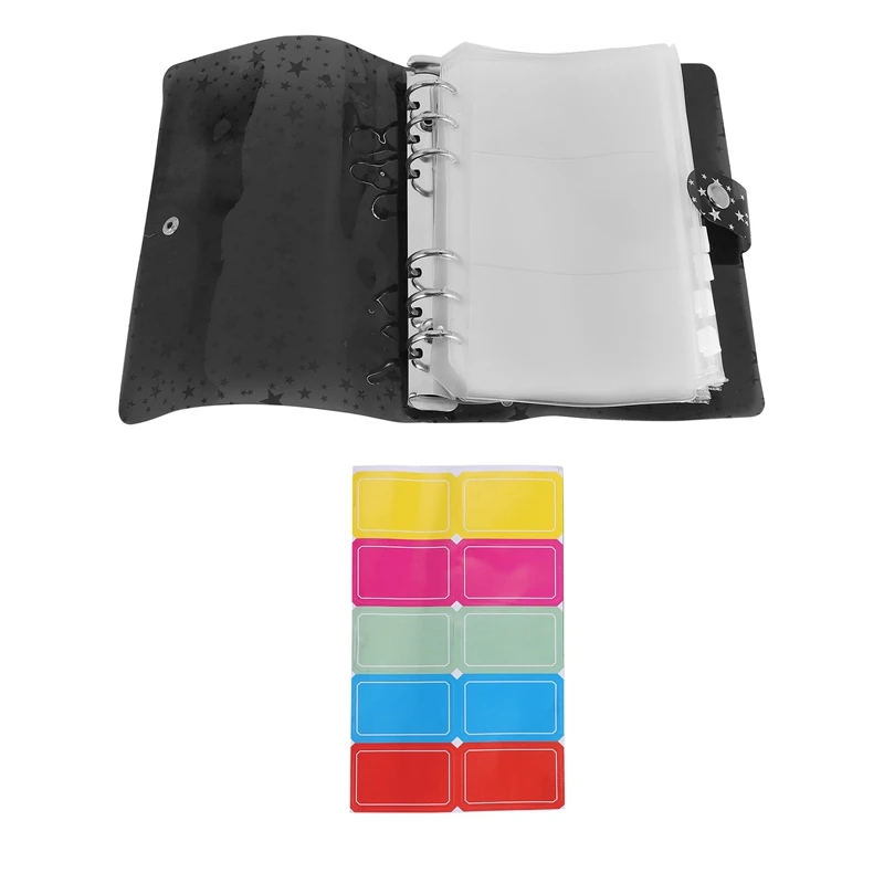 11Pcs A6 Budget Binder PVC 6 Ring Refillable Binder Cover With 9 Binder Pockets/1 Binder Card / 1 Label