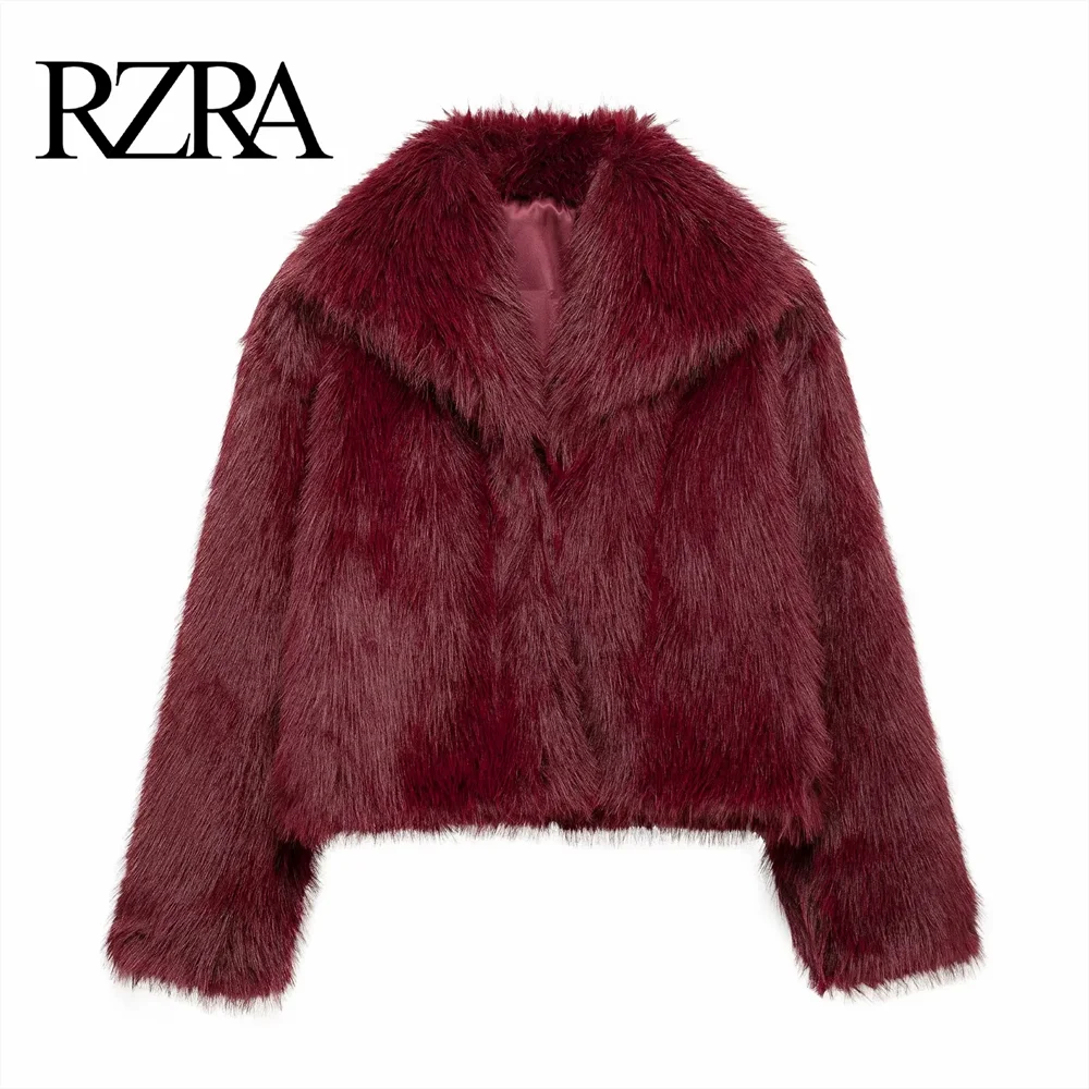 RZRA loose casual all-match lapel short plush warm thick coat winter new solid color coat for  women