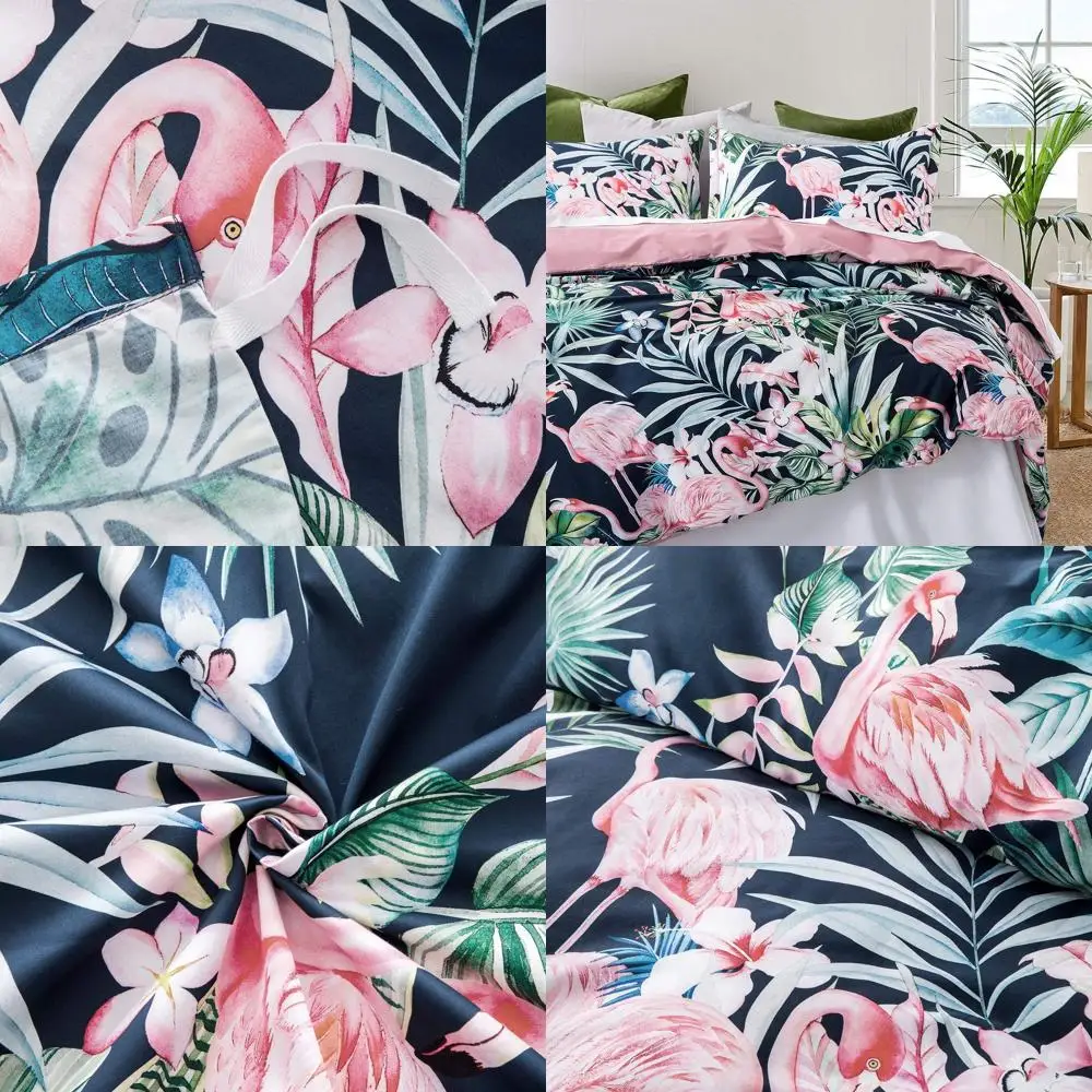 

Пододеяльник и наволочки Tropical Paradise: ветки темно-синего цветочного дерева, современный ботанический принт, двойной комплект из хлопка с длинными штапелями