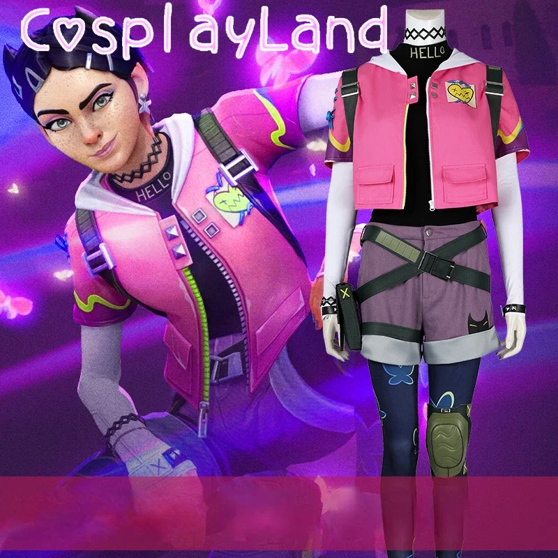 

Valorant Clove Cosplay Costume Pink Clove Coat Shirt Pants Outfit Female Woman Game Suit Halloween Carnival Party Comic Con Cos