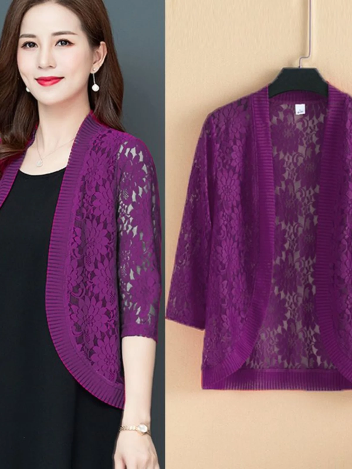 Lace Short Outerwear Thin Women's Jacket with Strap Dress Cover up Summer Autumn Large Size Sunscreen Clothing Air Conditione...